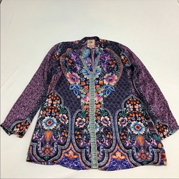 Johnny Was Purple Houstein Tunic Top Embroidered Silk Satin Size XS - Picture 7 of 8